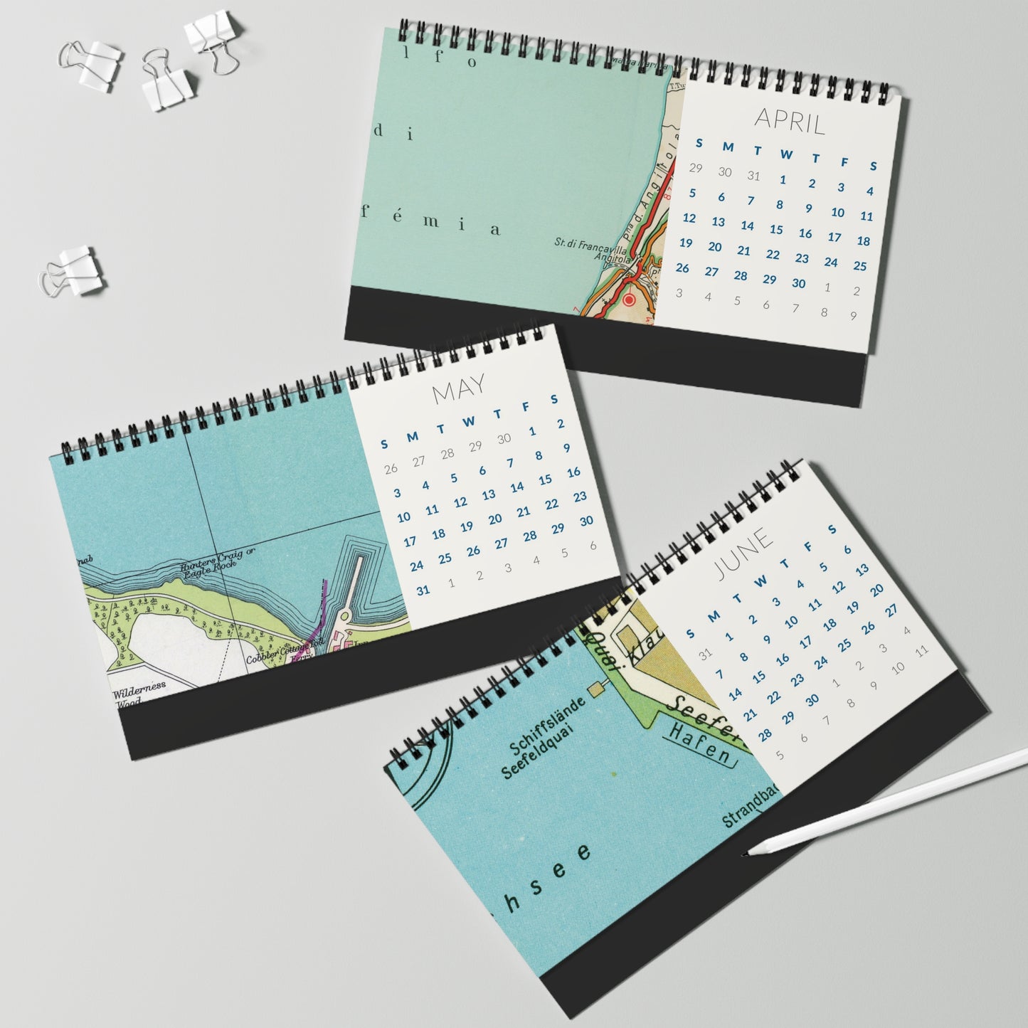 Vintage Maps "Aqua Carta" Desk Calendar 2026
