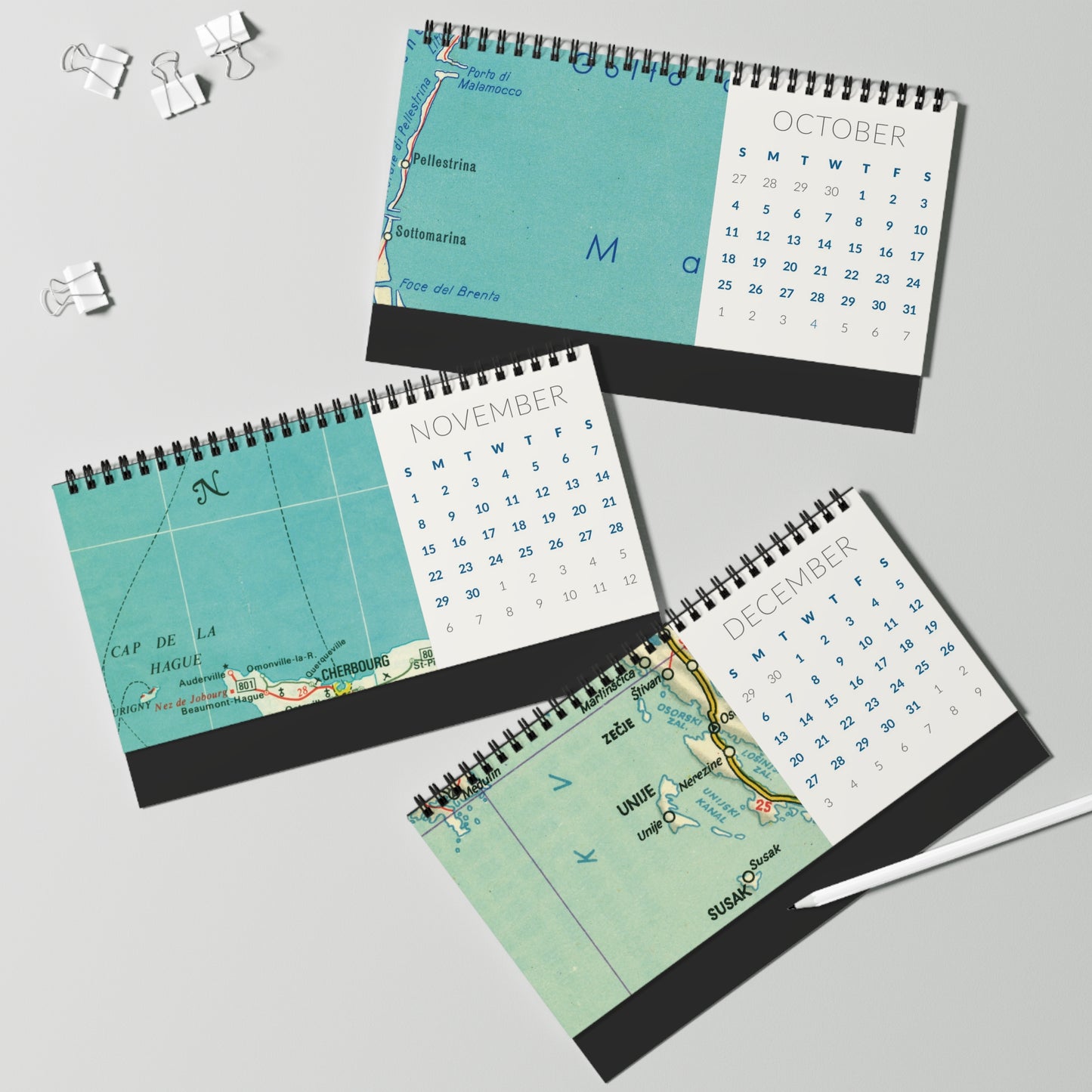 Vintage Maps "Aqua Carta" Desk Calendar 2026